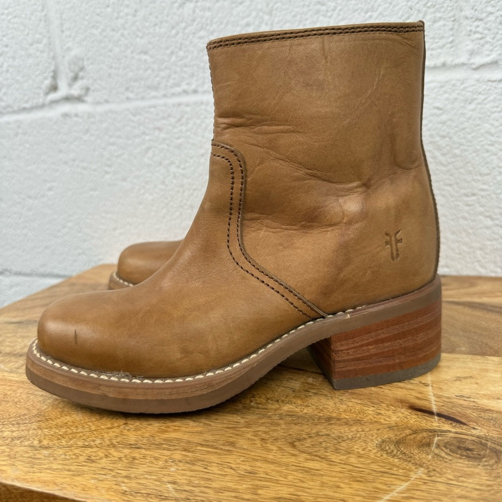 Frye Campus Chelsea Short Light Tan Square Toe Y2K Ankle Boots Size 5 - Picture 6 of 15